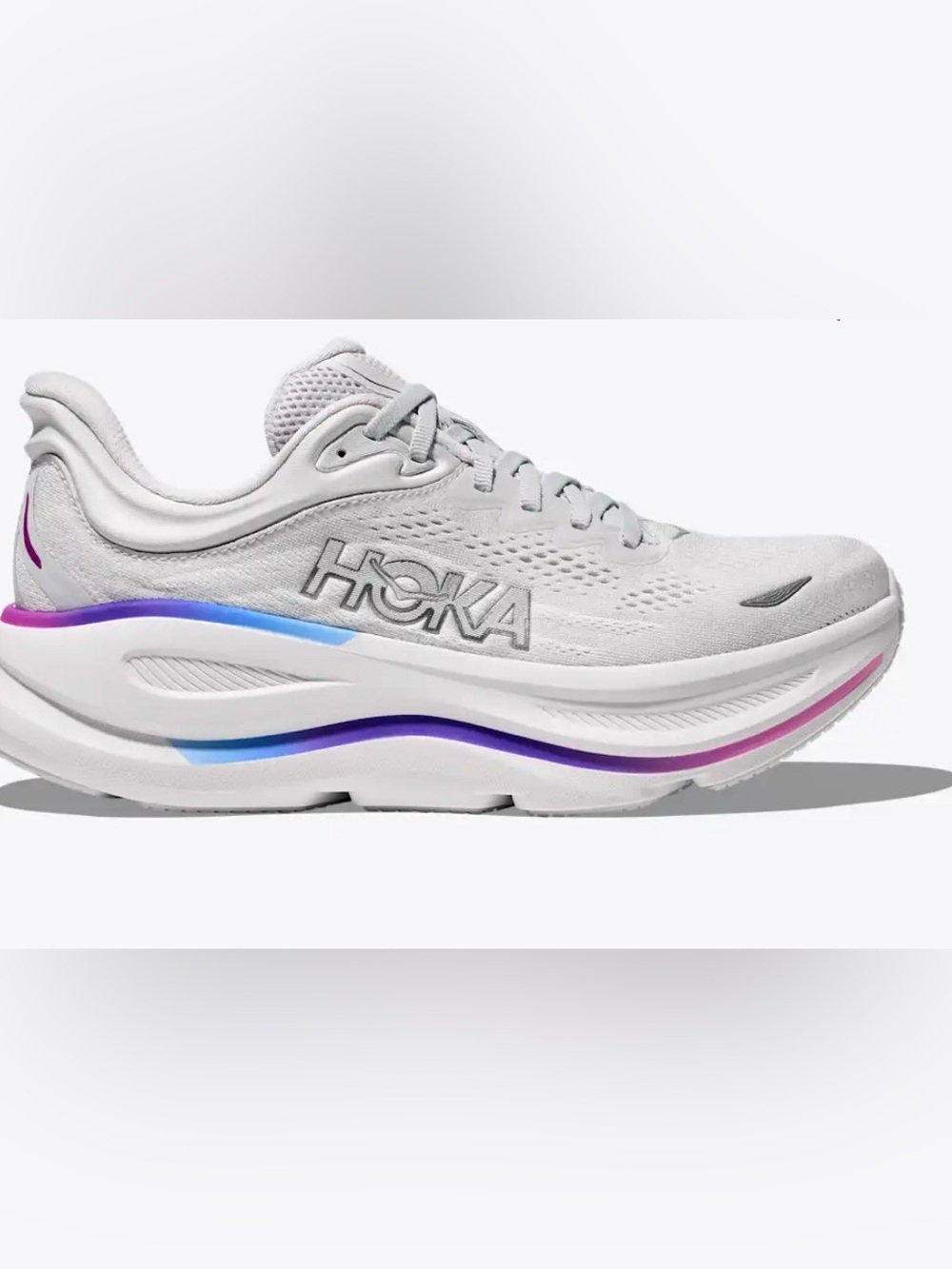 Hoka White Women's Running Shoes with Blue and Purple Gradient Accent- Bondi 9 - Picture 2 of 5